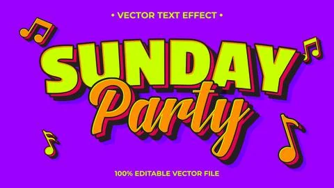 Vibrant Sunday Party vector text effect for music events Stockillustratie