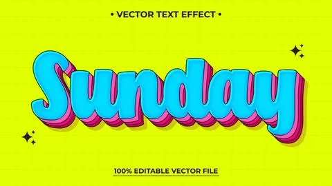 Vibrant Sunday text effect on bright yellow background Stock Illustration