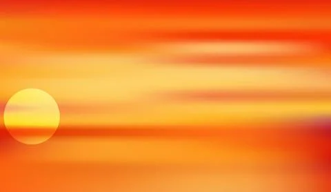 Vibrant sunset background with warm orange and yellow colors and bright sun Ilustração Stock