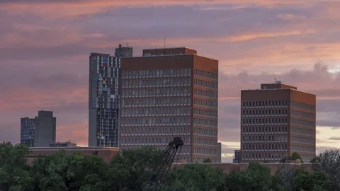 Vibrant Sunset Behind High Rises Video stock 81220211