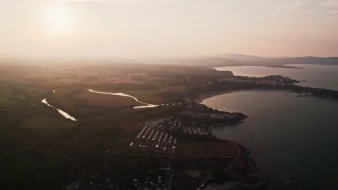 Vibrant Sunset Mist Beach Lagoon Waves Coast Descend Stock Footage 235658141