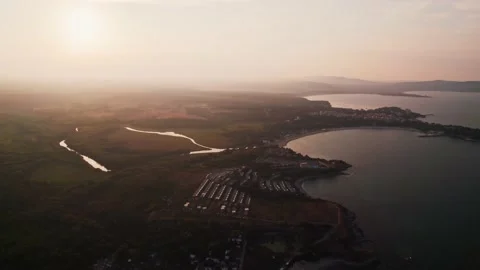 Vibrant Sunset Mist Beach Lagoon Waves Coast Descend Stock Footage 235658158