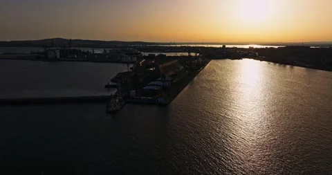 Vibrant Sunset Over Large Specialized Bay Area Machinery Industry Loading Dock Video stock 300488762