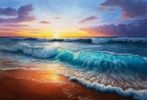 Vibrant sunset over ocean waves capturing tranquil beauty of nature and ser.. Stock Photos