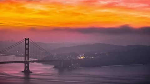 Vibrant Sunset Time-Lapse of Golden Gate Bridge and San Francisco Bay Stock Footage 336758965