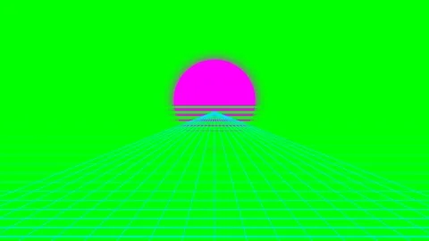 A vibrant synthwave landscape featuring a glowing pink sun over neon grid Stock Footage 341821163