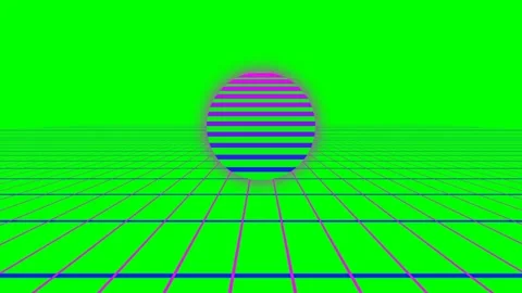 A vibrant synthwave sun rising over a digital grid in bright neon green Stock-Footage 341824635