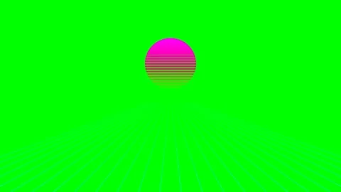 Vibrant synthwave sunset graphic with a neon grid against green background Stock Footage 340900657