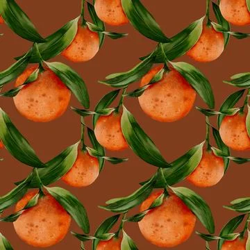 Vibrant tangerines in watercolor pattern for seamless textile design and wr.. Illustrazione stock