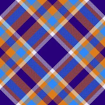 Vibrant tartan pattern featuring a blend of blues, orange, and white for a .. Stockillustratie