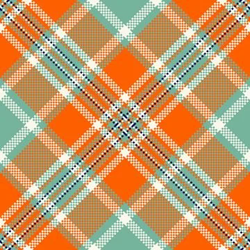 Vibrant tartan pattern, a seamless plaid design with bold orange and cool m.. Stock Illustration