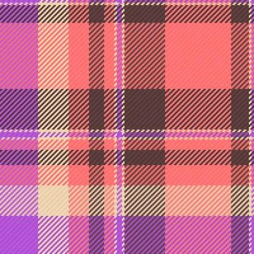 A vibrant tartan plaid pattern featuring interlocking stripes of coral, purpl Stock Illustration