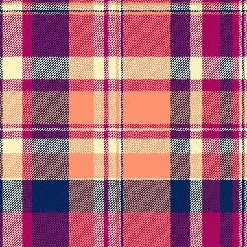A vibrant tartan plaid pattern featuring shades of coral, deep violet, and cr Stock Illustration