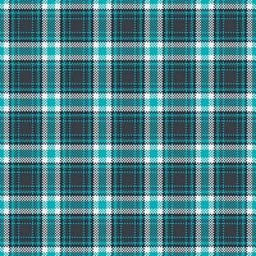 Vibrant teal and gray pixelated tartan pattern offers a modern geometric ae.. イラスト素材