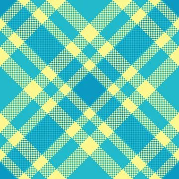 Vibrant teal and yellow diagonal pixel plaid offers a fresh, digital aesthe.. Stock Illustration