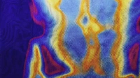 Vibrant thermal mapping visualizes radiant heat wave rippling across textured me Stock Footage 336382096