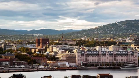 Vibrant Timelapse Showcasing Oslo's Architectural Blend and Clouds Stock Footage 308194689