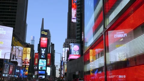 Vibrant Times Square Scene with Broadway Theater Digital Billboards Stock Footage 337514289