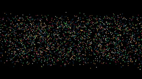 Vibrant tiny dots scatter horizontally across the deep dark frame Видео 341409271