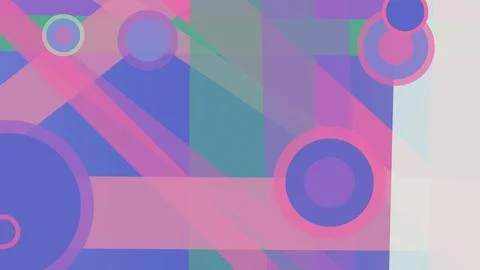 Vibrant translucent blocks, diagonal bands, and concentric rings combine pi.. Stock Illustration