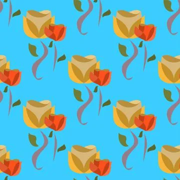 Vibrant Translucent Flowers Vector Repeat Pattern In Blue, Yellow And Red Stock Illustration