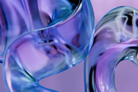 Vibrant, translucent purple and blue abstract forms twist fluidly, reflecti.. Stock Illustration