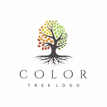 Vibrant tree logo design, root vector. Tree of life logo design inspiration Stock Illustration