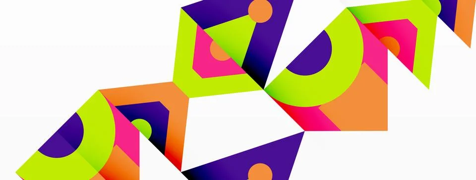 Vibrant triangles on white canvas create a dynamic and colorful artwork Stock Illustration