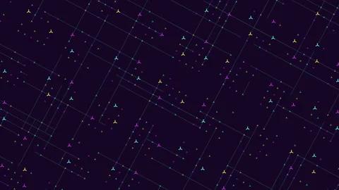 Vibrant triangular grid pattern in shades of purple, blue, and green on dark Stock Footage 279590900