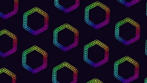 Vibrant triangular hexagonal pattern on black background 스톡 동영상 285686013