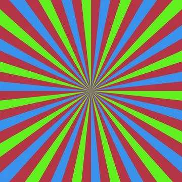 Vibrant Tricolor Sunburst Pattern with Red Blue and Green Radial Rays Backg.. 스톡 일러스트
