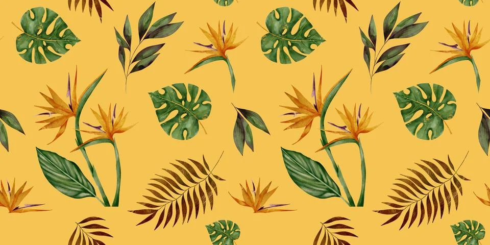 Vibrant tropical flora pattern with seamless design brings warmth and color Stock Illustration