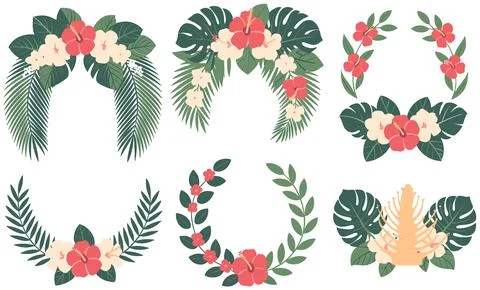 Vibrant tropical floral border frames with green Stock Illustration