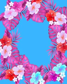 Vibrant tropical flower frame Stock Illustration