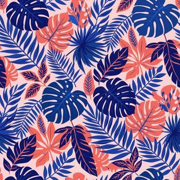 Vibrant Tropical Leaf Pattern Seamless Background. イラスト素材