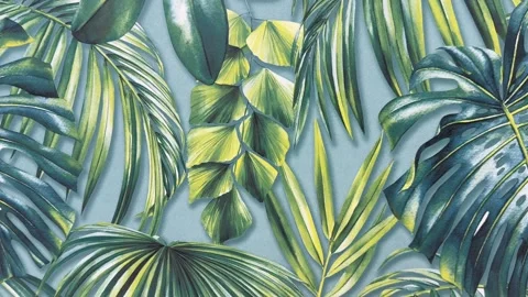 Vibrant tropical leaves pattern on matt finish ceramic tile Stock Footage 331065099