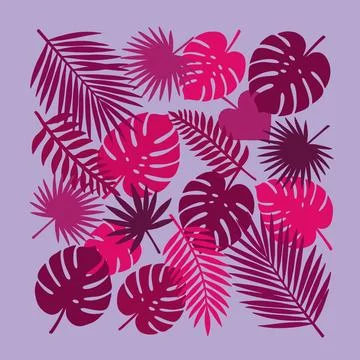 Vibrant Tropical Leaves Pattern in Pink and Purple Hues. Stock Illustration