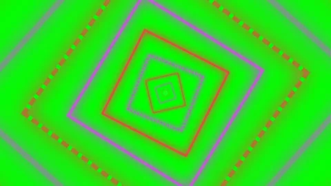 Vibrant tunnel of neon square frames pulsing on a bright green background Stock Footage 340904230