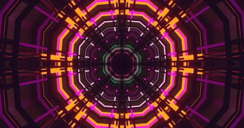 Vibrant tunnel video loop with colorful neon lights creating a se Stock Footage 318175158