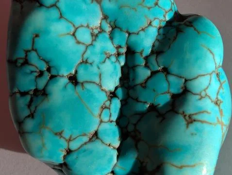 Vibrant Turquoise Gemstone Macro with Spiderweb Matrix Stock Photos