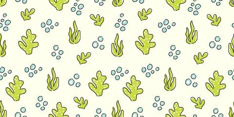 Vibrant underwater pattern featuring seaweed and bubbles Stock Illustration
