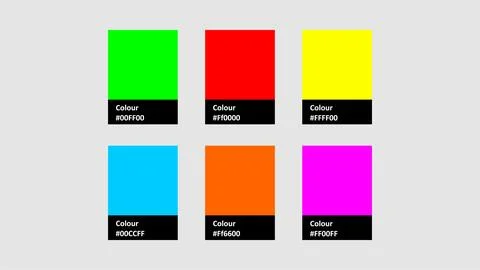 A vibrant vector color palette featuring six distinct and bright colors. Pe.. Stockillustratie