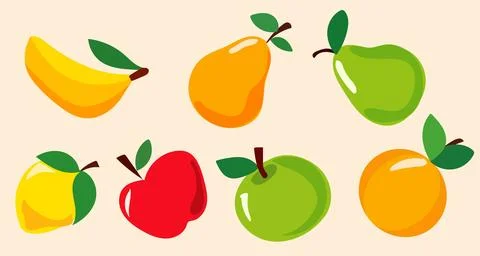 A vibrant vector illustration displays a selection of fruits including a banana Stock Illustration