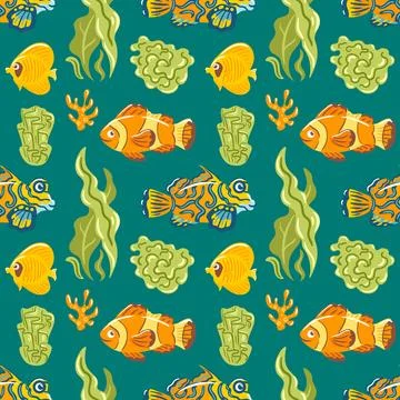 This vibrant vector illustration features a playful underwater pattern Stock Illustration