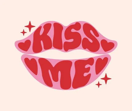 A vibrant vector illustration featuring the phrase Kiss me in bold, hippy psy Illustrazione stock