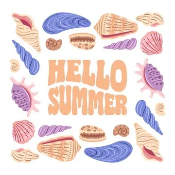 A vibrant vector illustration featuring a variety of colorful seashells and sea Illustrazione stock