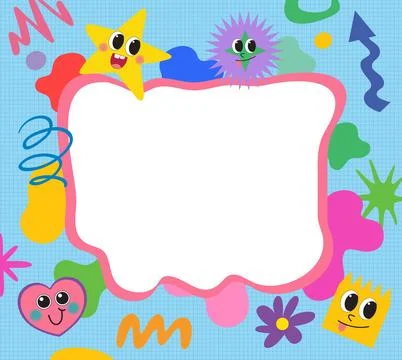 Vibrant vector illustration with playful characters, geometric shapes, and ce Stock Illustration