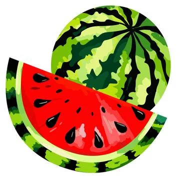 Vibrant vector watermelon slice and whole fruit, modern design element, han.. Stock Illustration