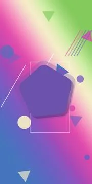 A vibrant vertical composition of translucent polygons, circles, lines, and.. Stock Illustration