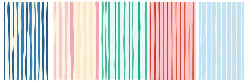 Vibrant Vertical Stripe Patterns in Blue Pink Green and Red Stock Illustration